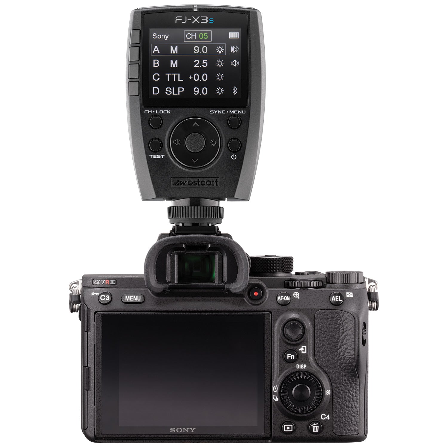 Westcott FJ-X3s Wireless Flash Trigger for Sony Cameras 4788 product photo attached to camera