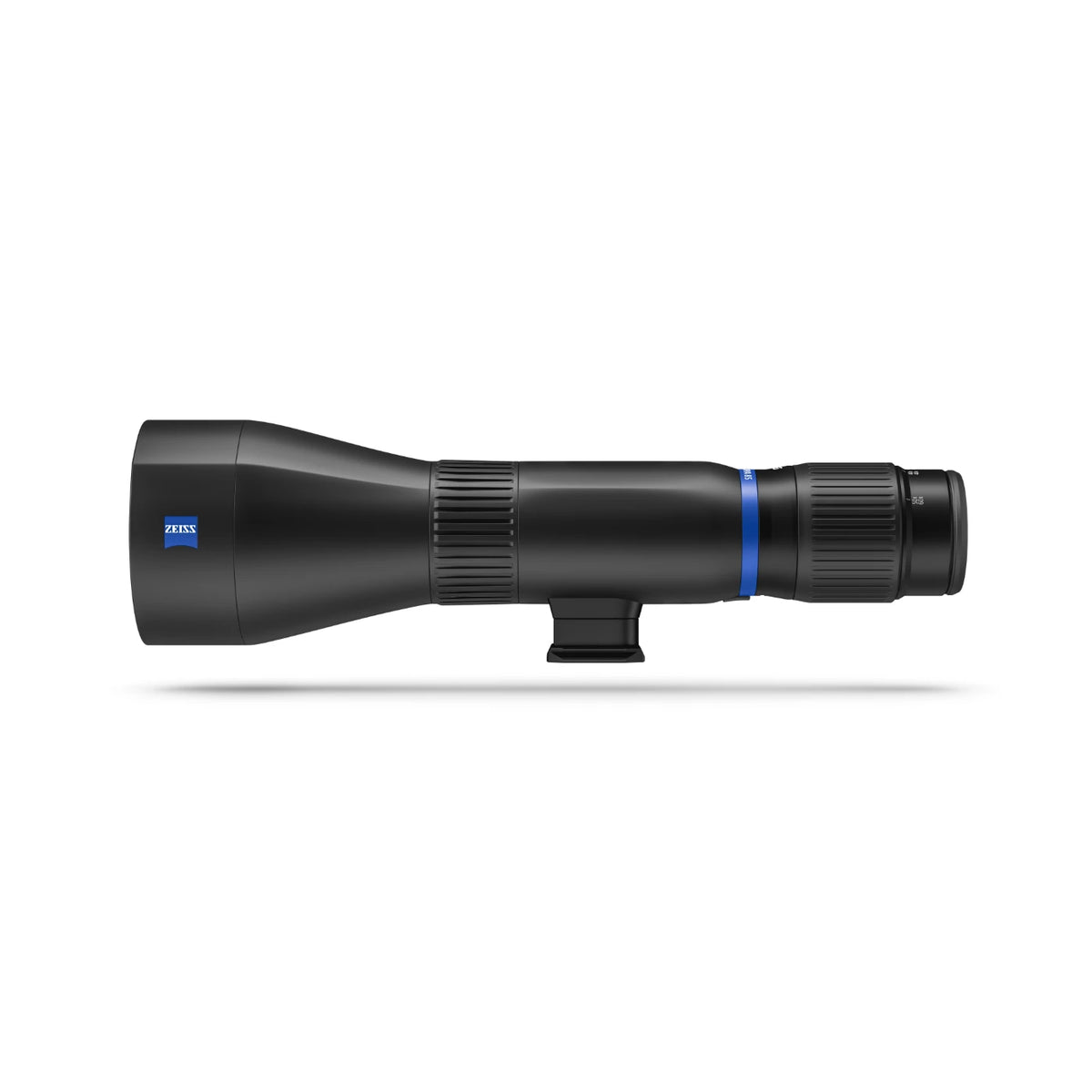 A black Zeiss spotting scope shown in a side profile view against a clean white background.