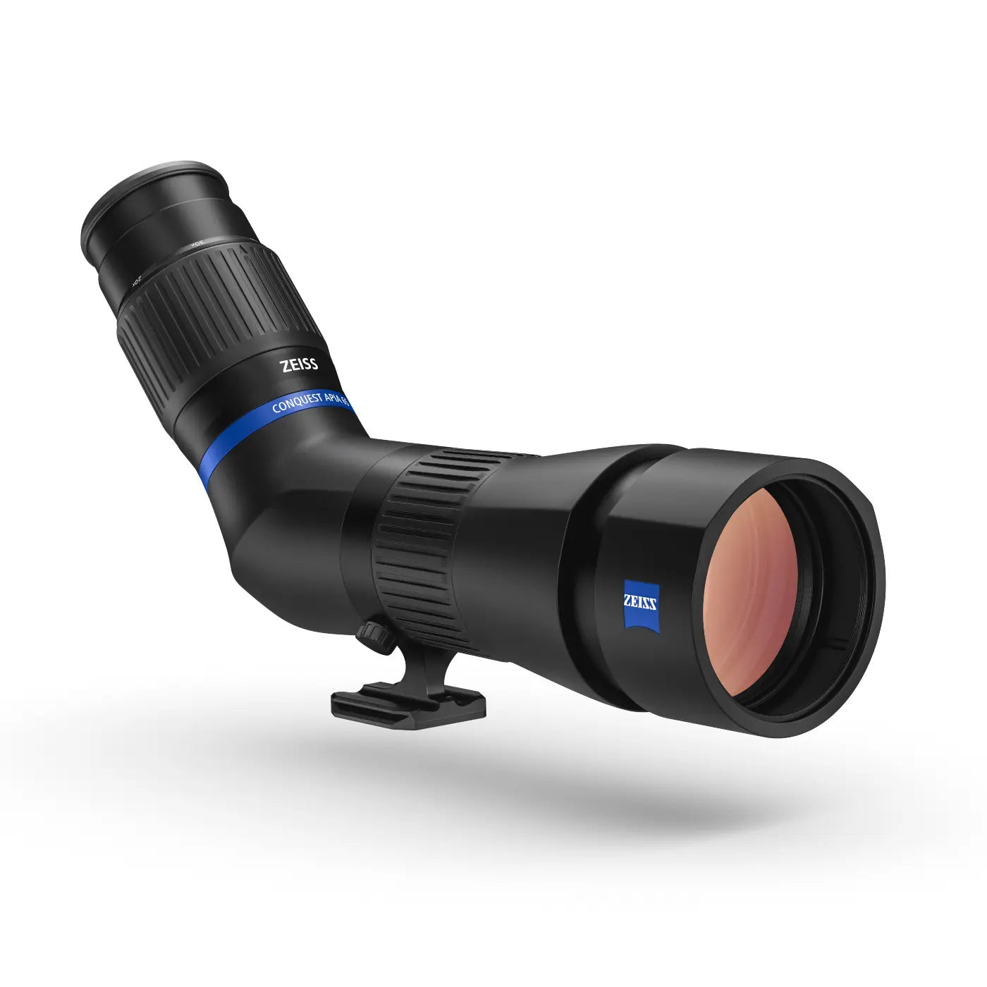 Black Zeiss telescope on a white background
