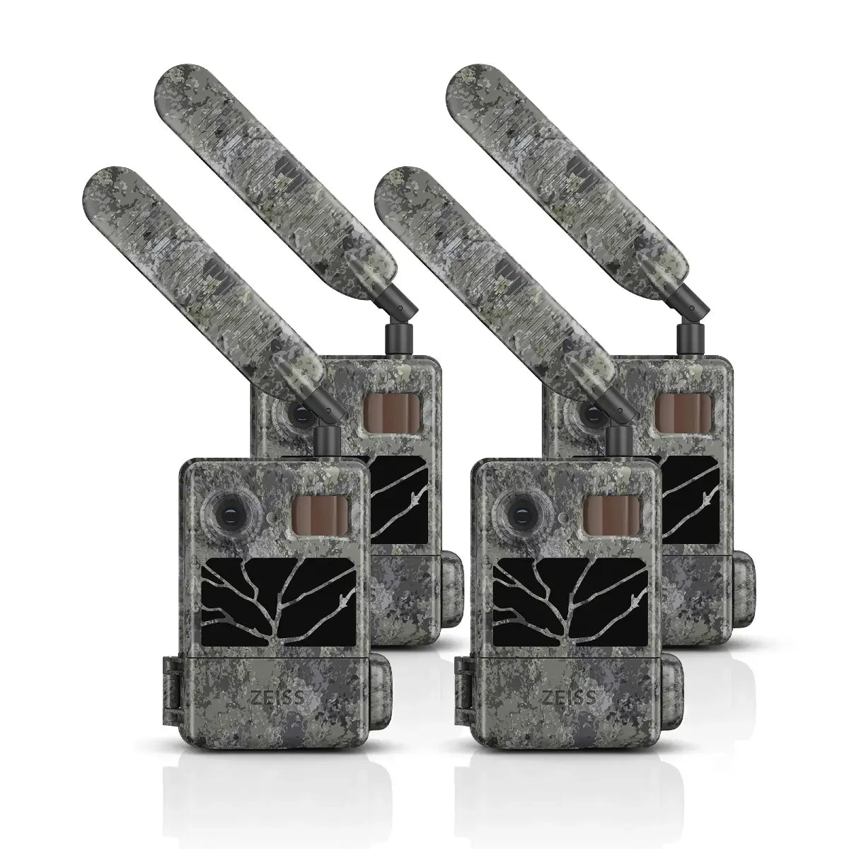 Four Zeiss camera traps on a white background