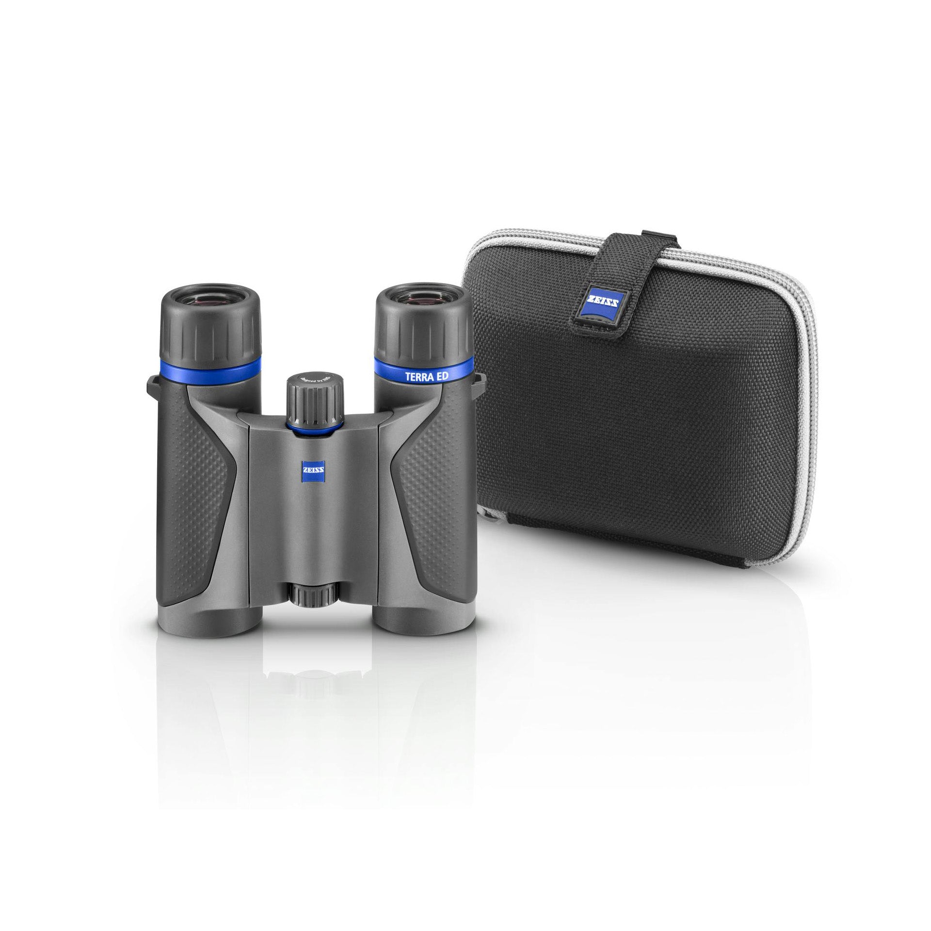 Zeiss Terra ED Pocket 8X25 Binoculars Black/Grey product photo with case