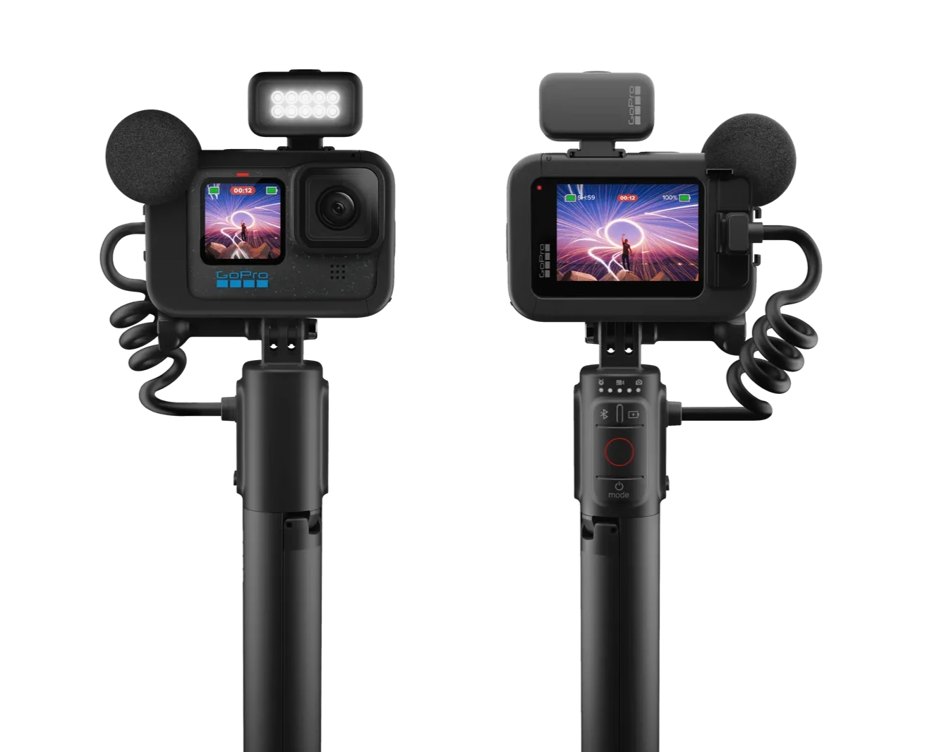 Front and back view of the GoPro with all of the attachments