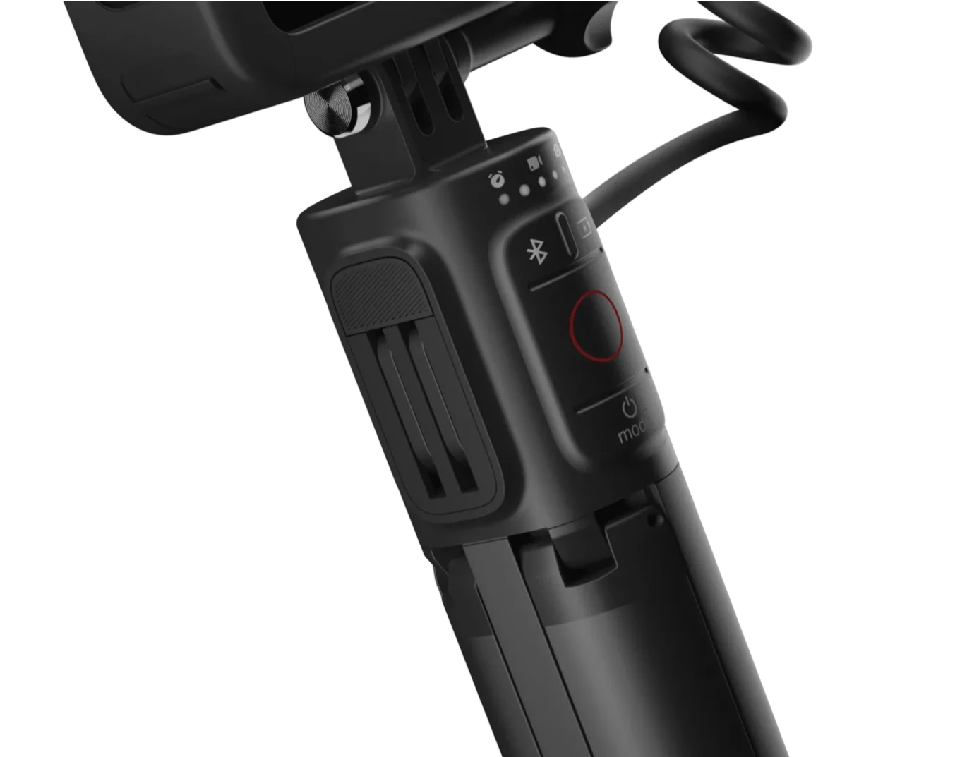 Close up of the GoPro tripod and remote