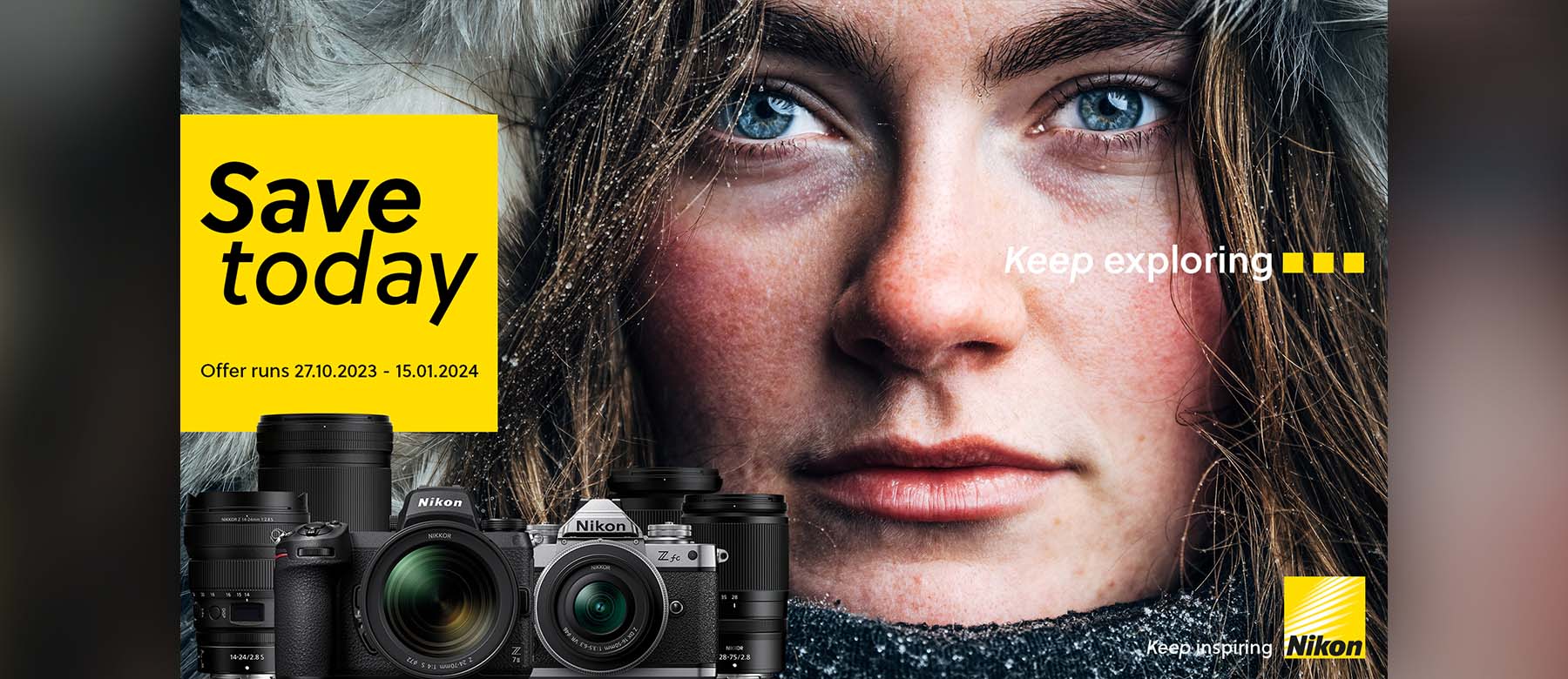 Explore huge savings this winter with Nikon - Promotional home page banner linking to the collection page