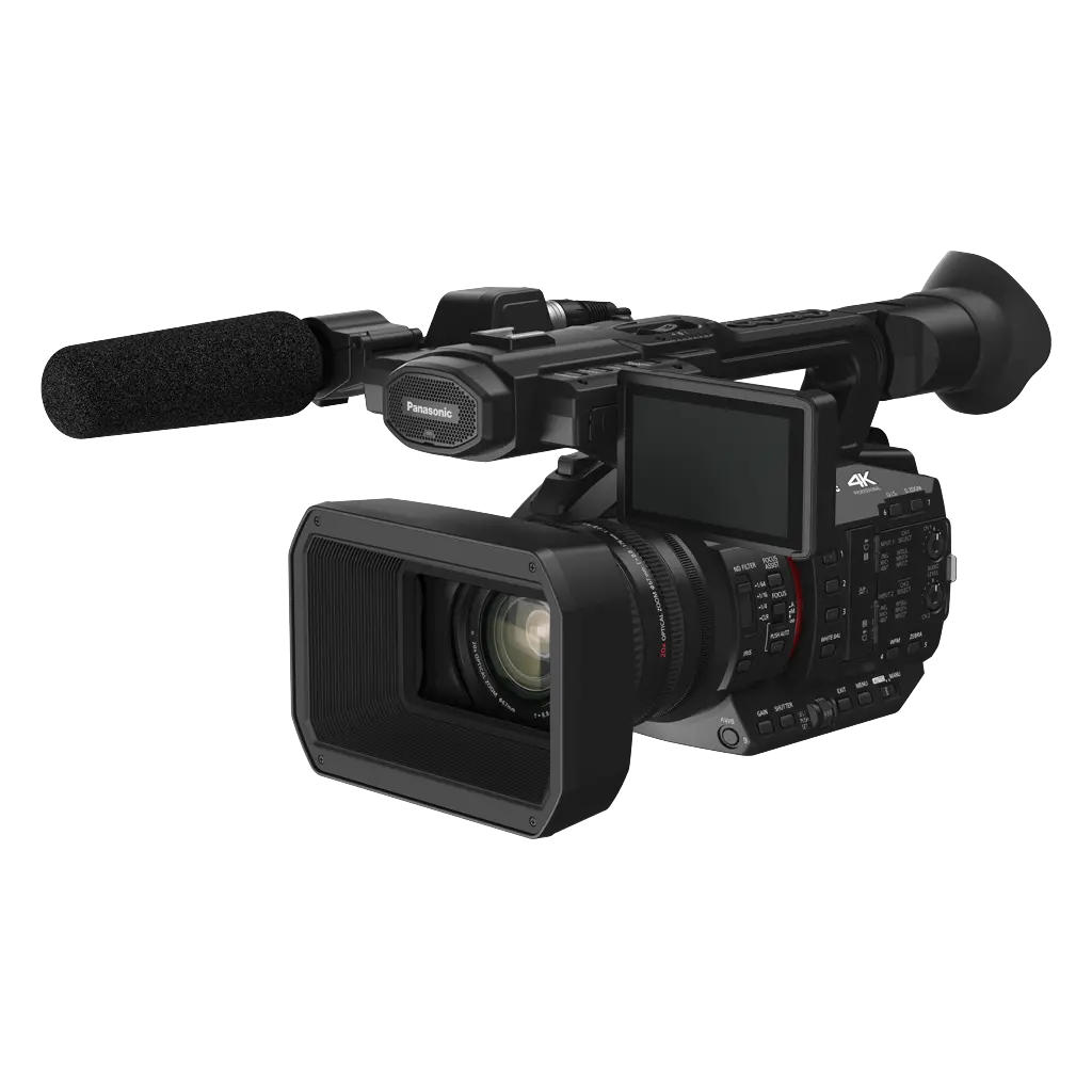Professional video camera on a white background