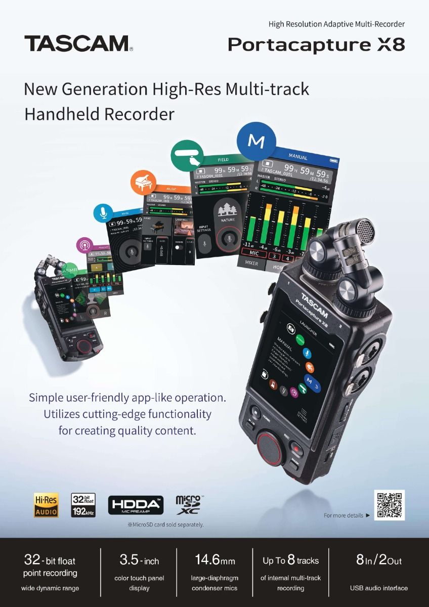 Tascam Portacapture X8 High-Resolution Multi-Track Handheld Recorder
