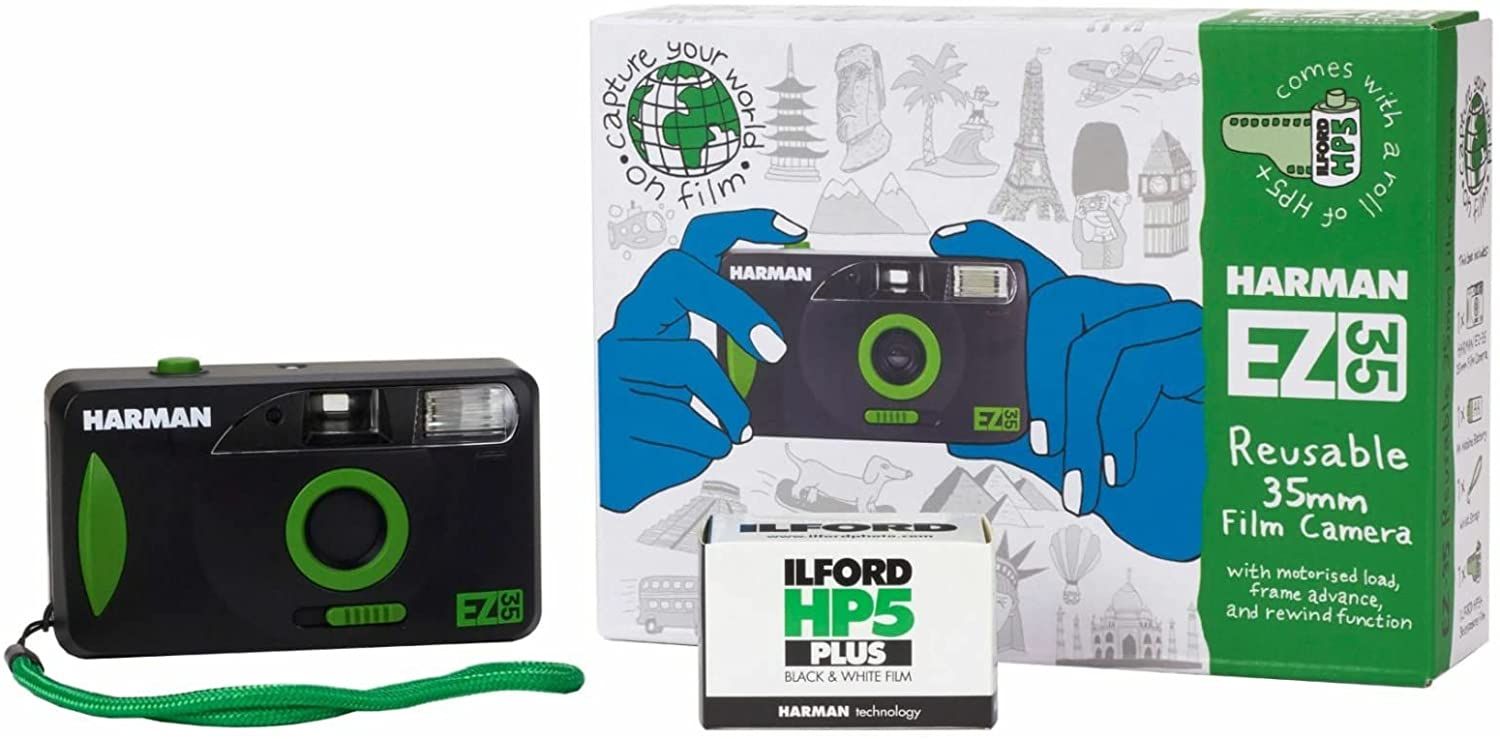 Ilford Harman Reusable Motorized Camera with Flash and HP5+ 35mm 36-Exposure Film Roll