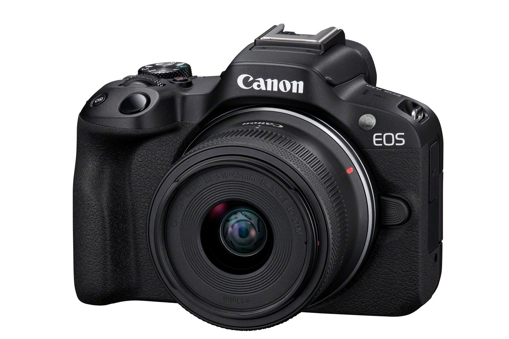 Canon EOS R50 Camera with RF-S 18-45mm Lens - Creator kit - Product Photo 5 - Front side view of the camera with lens attached