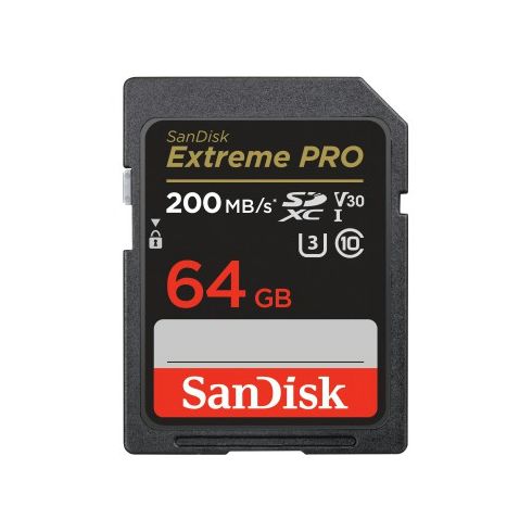 Product Image of SanDisk Extreme PRO 64GB SDXC Memory Card up to 200MB/s & 90MB/s Read/Write speeds, UHS-I, Class 10, U3, V30