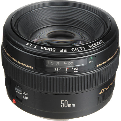 Canon EF 50mm f1.4 USM Lens - Product Photo 5 - Top Down View and Glass Close Up