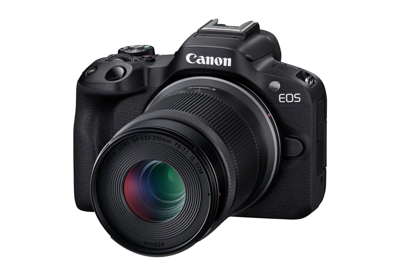 Canon EOS R50 Camera with RF-S 18-45mm & RF-S 55-210mm F5-7.1 IS STM Twin Lens Kit - Product Photo 2 - Side profile view of the camera body with the lens attached