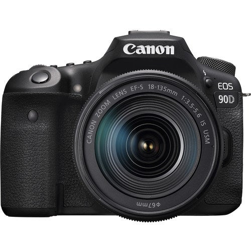 Canon EOS 90D Digital SLR Camera with 18-135mm IS USM Lens - Product Photo 1 - Front view of the camera with the lens attached