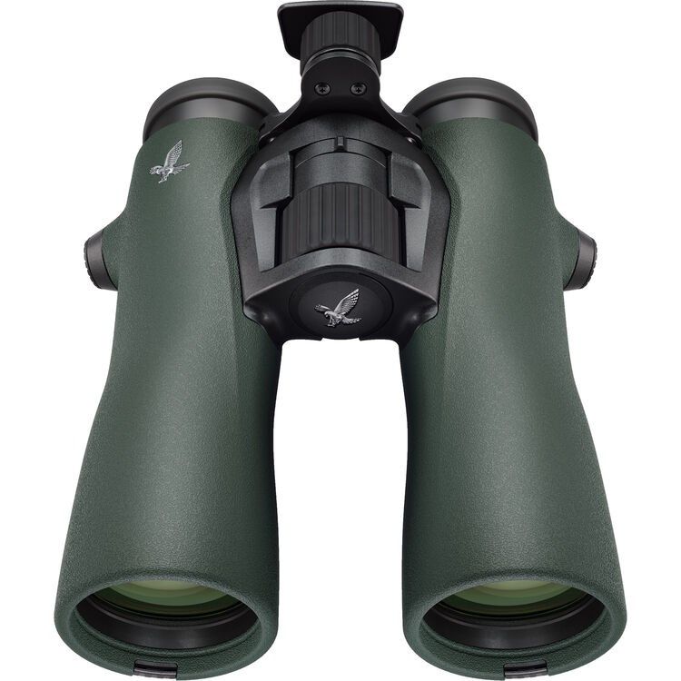 Swarovski NL Pure 12x42 Binoculars - Green - High resolution top down view of the binoculars showing the focus ring, head rest and folding mechanism