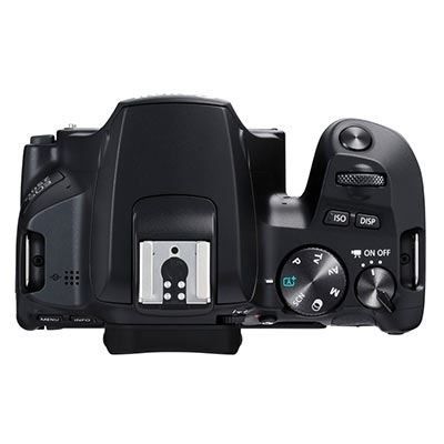 Canon EOS 250D Digital SLR Camera with 18-55mm IS STM Lens - Product Photo 2 - Black Version - Top down perspective of the camera body with no lens attached