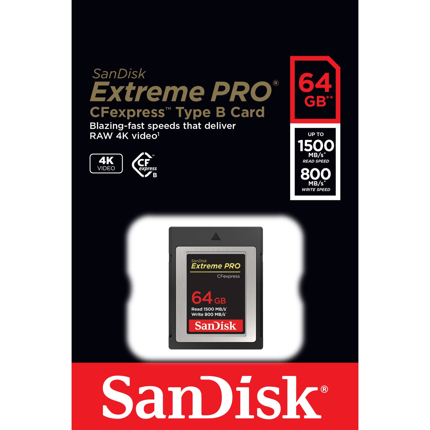 Product Image of SanDisk Extreme PRO 64GB CF Express Card Type B, up to 1500MB/s, for RAW 4K video
