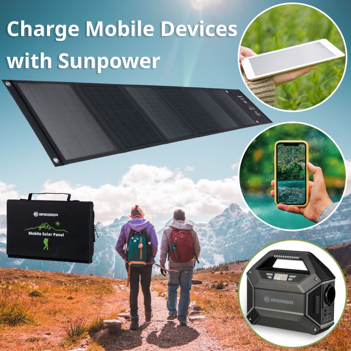 BRESSER Mobile Solar Charger 40 Watt with USB and DC output