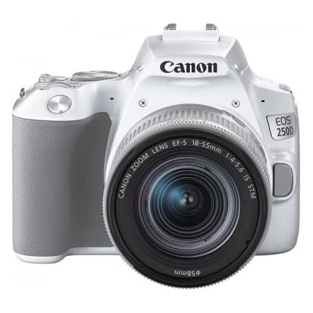 Canon EOS 250D Digital SLR Camera with 18-55mm IS STM Lens - Product Photo 2 - Front shot with top down perspective