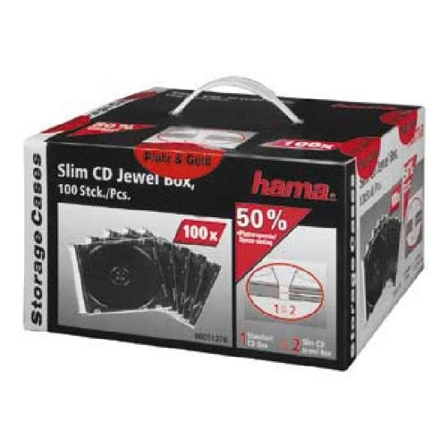 Slim Cd Cases 100 Pack 500x500 Hama Slim CD Jewel Case, pack of 100, transparent/black