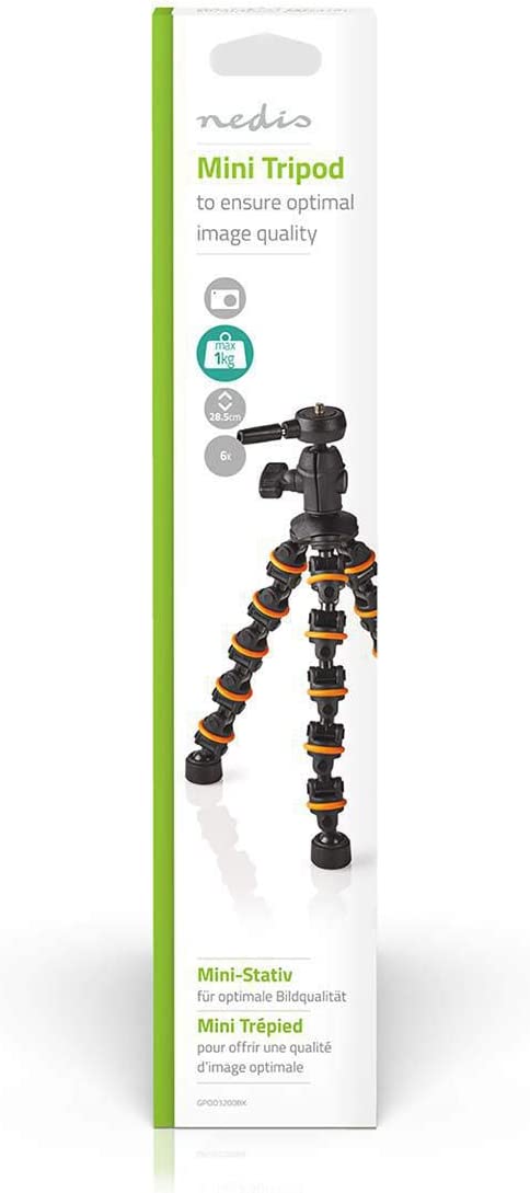 Nedis Mini Tripod Flexible 26 cm Non-skid Feet for Max 1 kg Photo & Video Cameras, Black & Orange