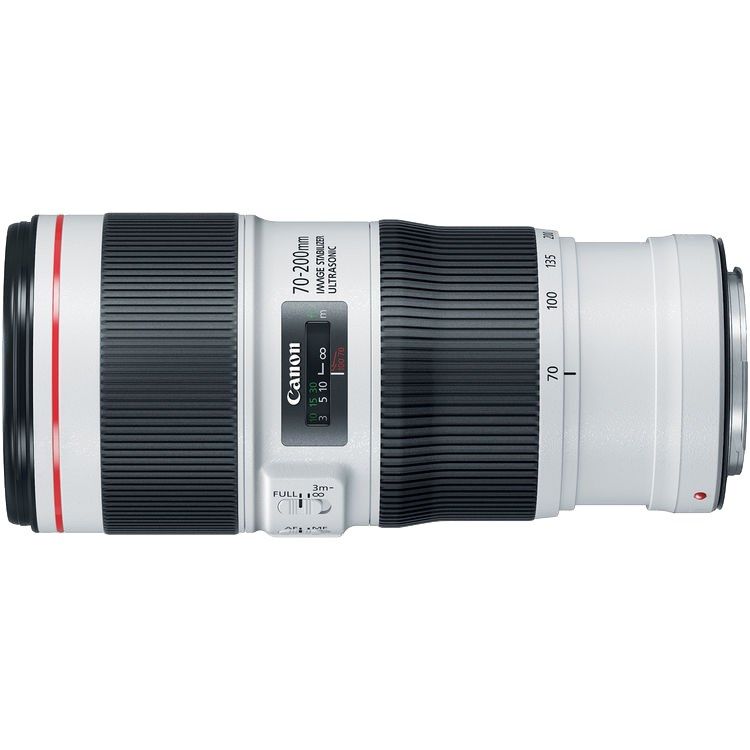 Canon EF 70-200mm f4L IS II USM Lens - Product Photo 3 - Side view with close up details on the controls and focus display