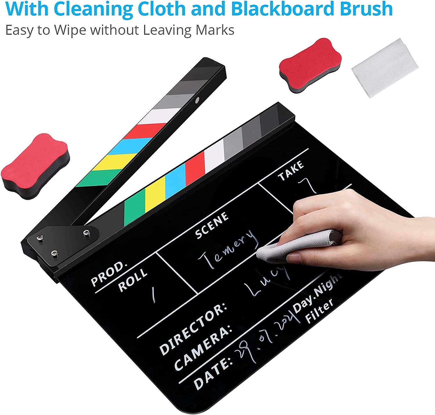 Acrylic Plastic Director's Film Clapboard Scene Clapper Board - Kit - Black