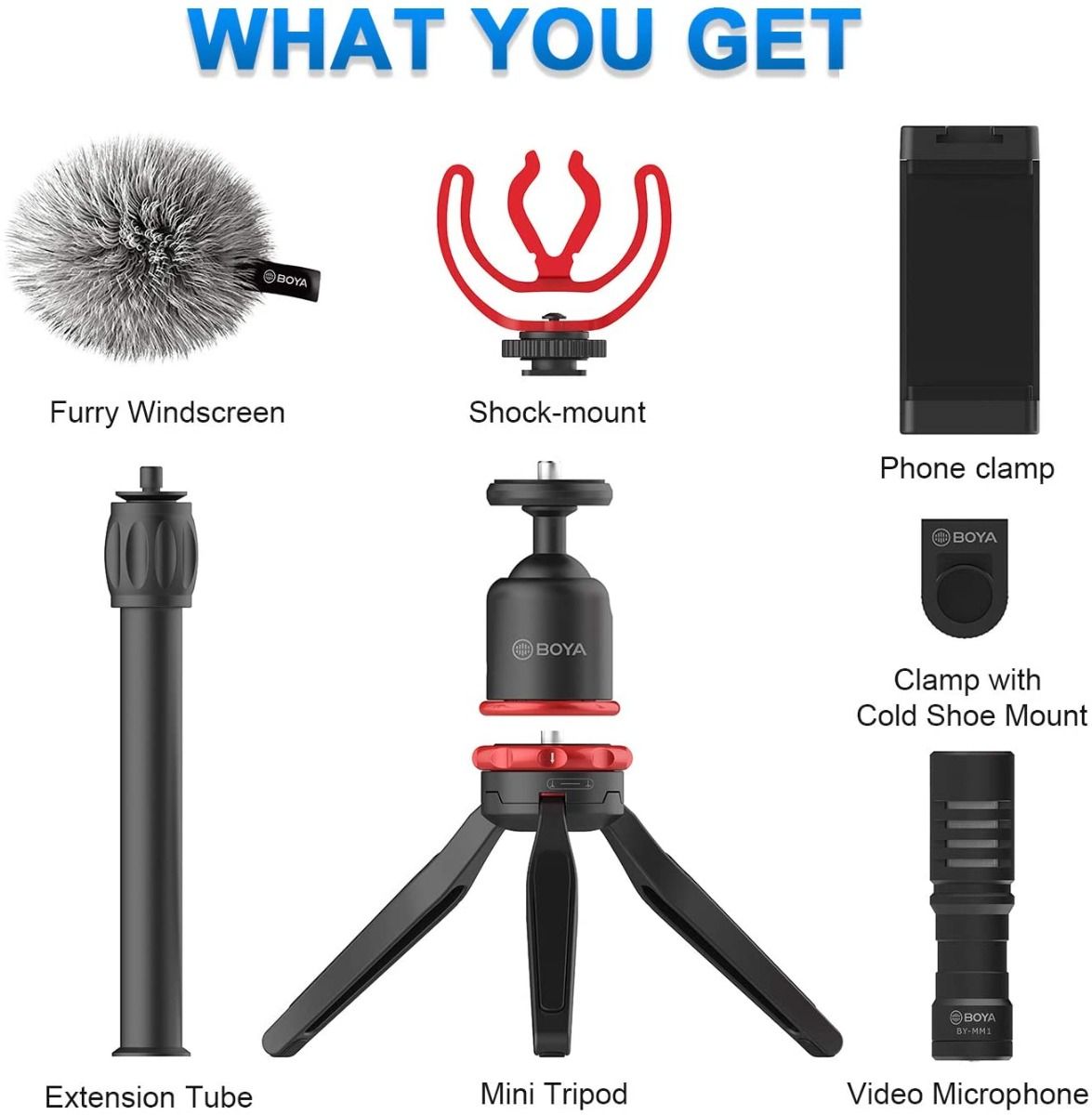 Boya BY-VG330 Vlogging kit 1 with Mini Tripod, extension tube, and Video Microphone