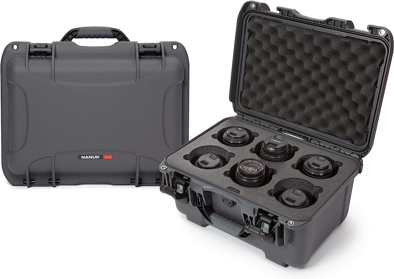 NANUK Protective Case 918 w/Custom Foam - Graphite (for 6-Up Lenses)