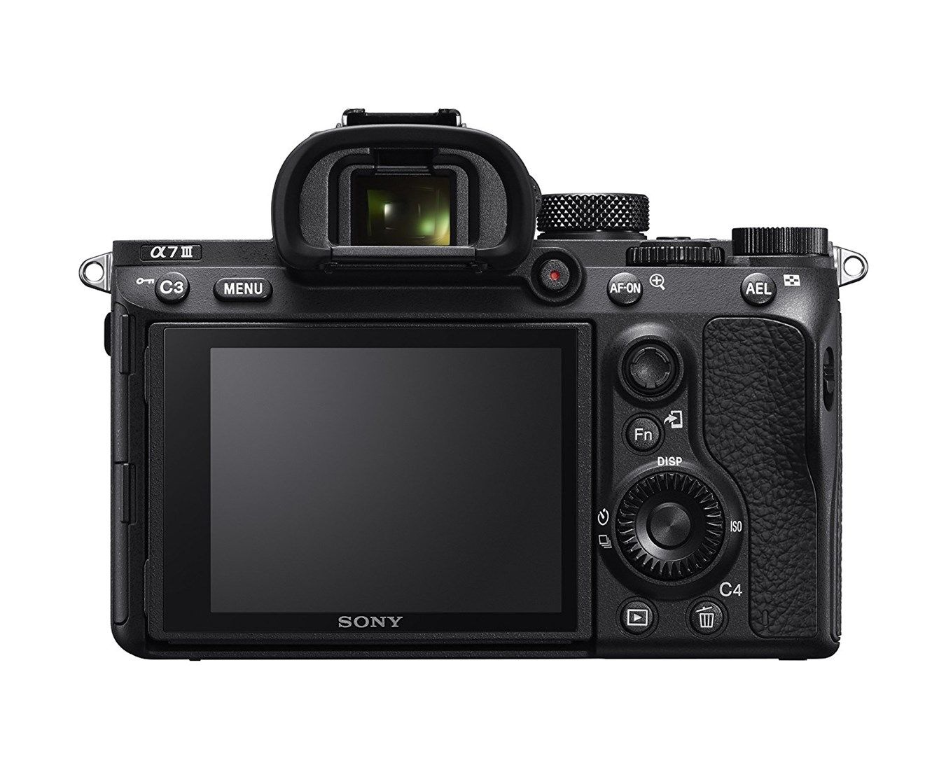 Sony Alpha a7 III Mirrorless Camera - Body only - Product Photo 3 - Rear view of the camera body with the viewfinder, display screen and controls visible