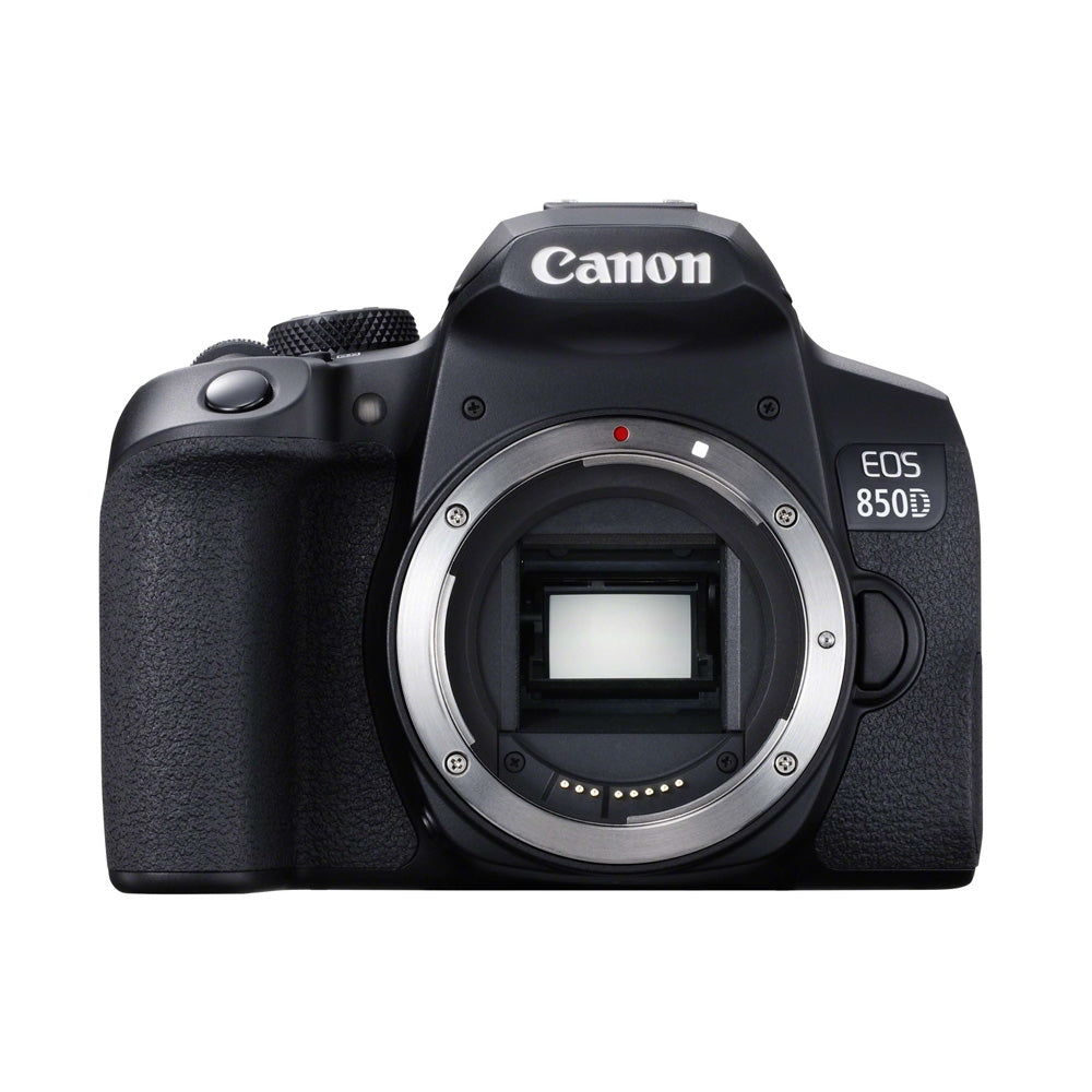 Canon EOS 850D DSLR Camera Body Only - Product Photo 1 - Front view of the camera with the internal pats visible. Lens not attached