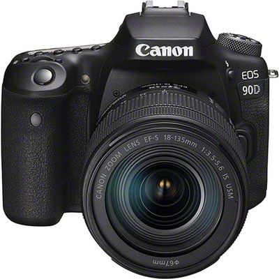 Canon EOS 90D Digital SLR Camera with 18-135mm IS USM Lens - Product Photo 7 - Front view of the camera with the lens attached