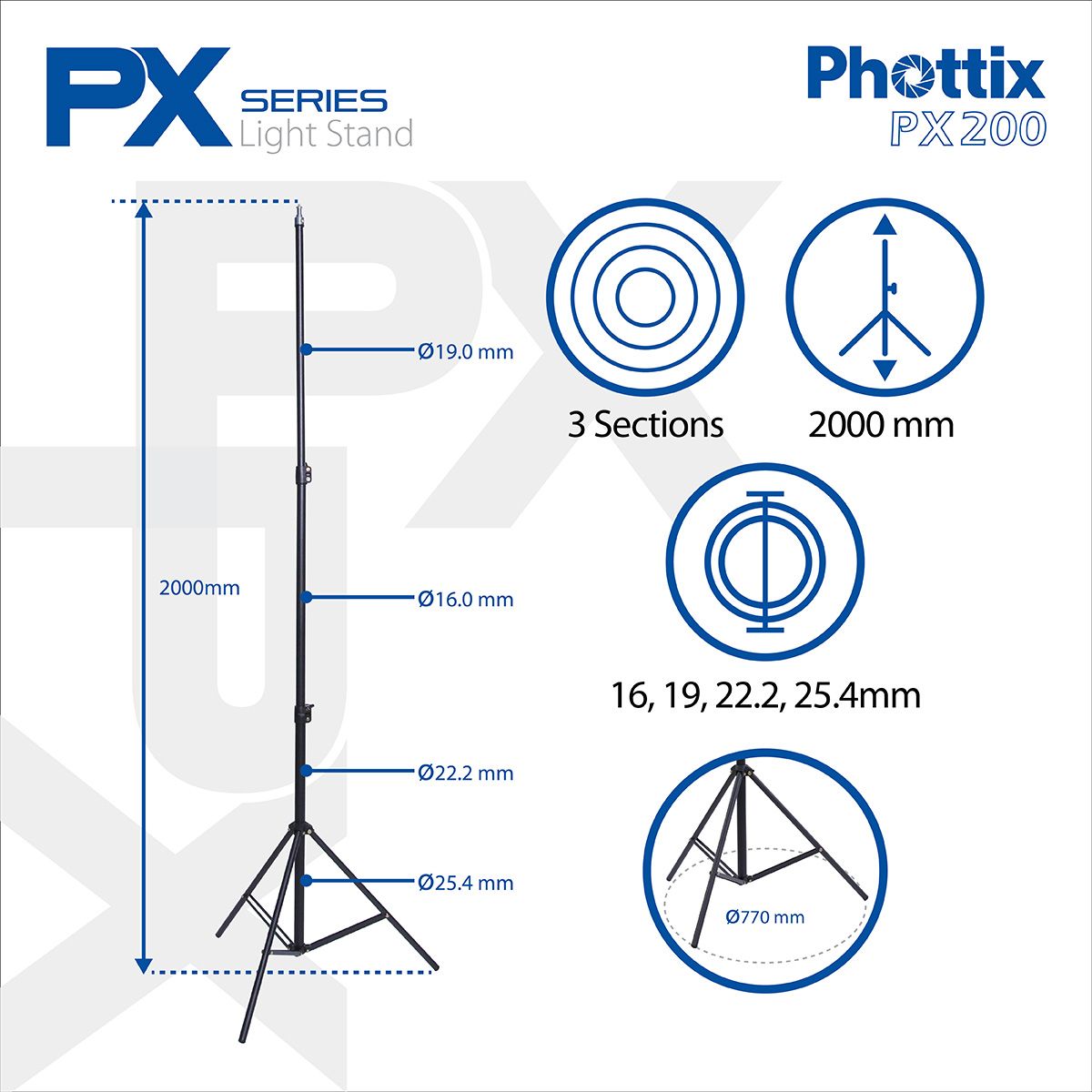 Phottix PX-200 Light Stand 200cm - Charcoal Black