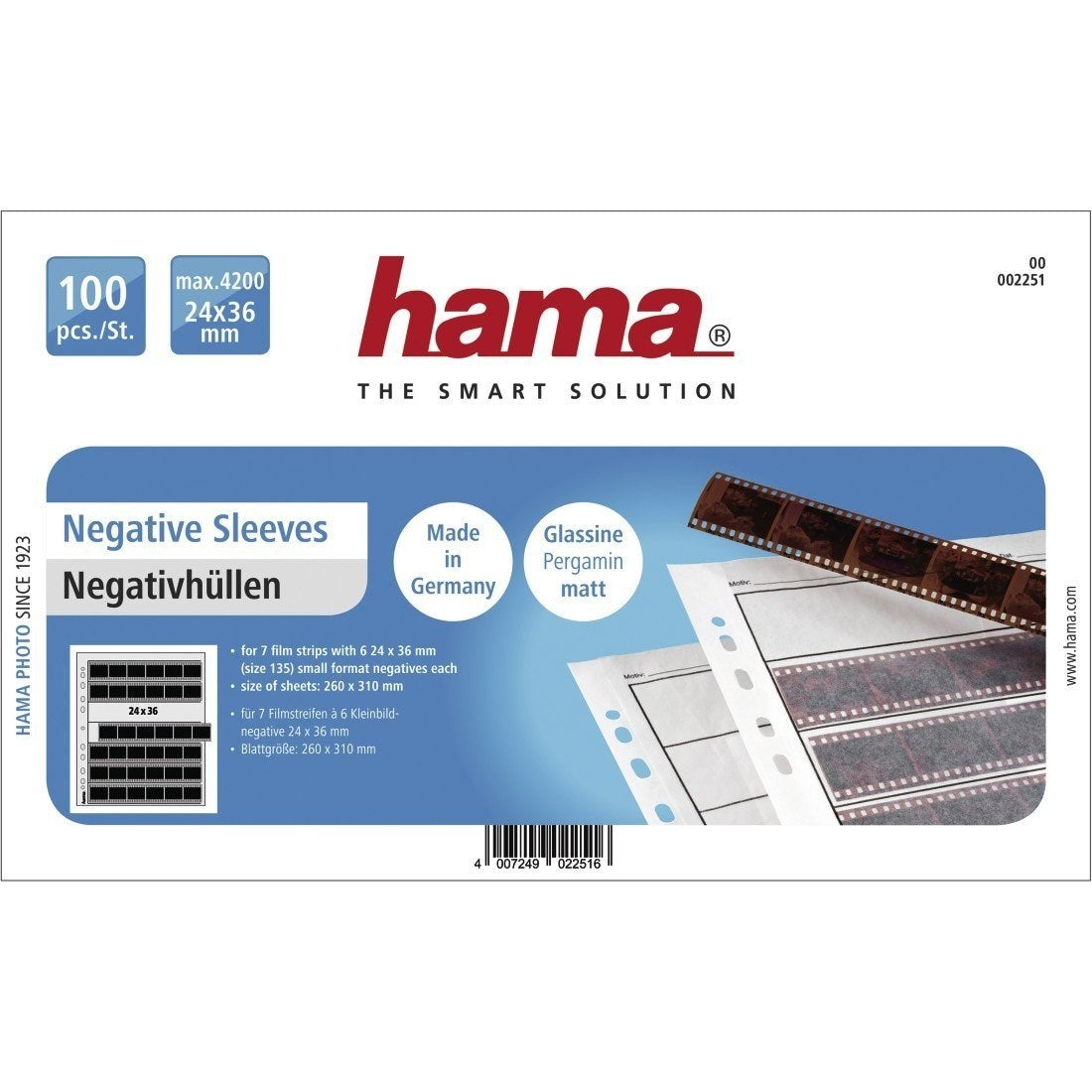 Product Image of Hama 002251 24 x 36mm Negative File Sleeves and Glassine Matt 100 Sheets