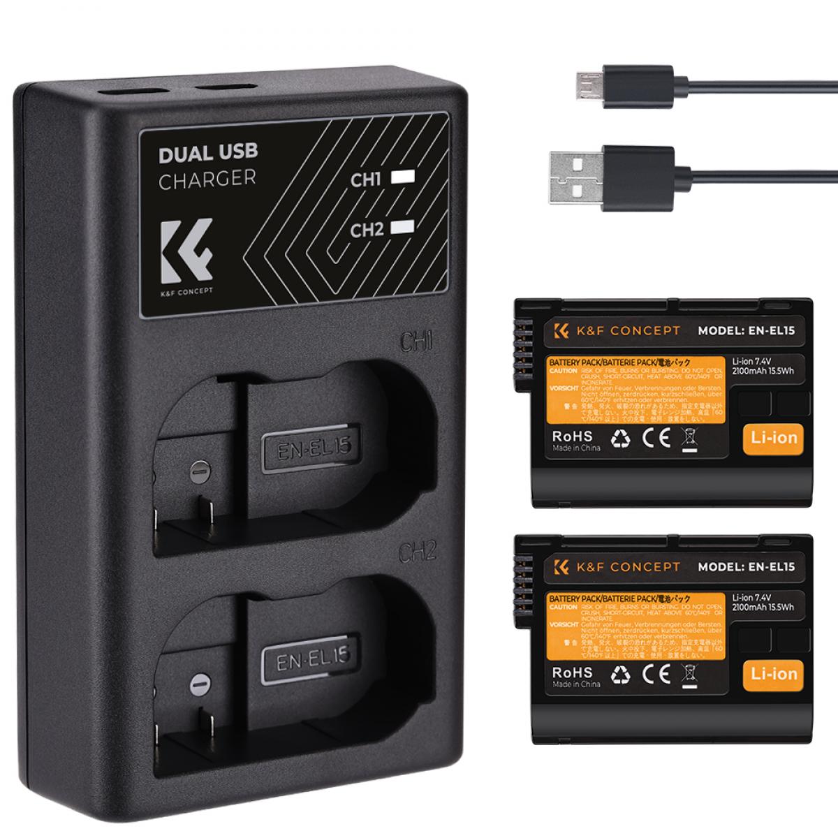 Product Image of K&F Concept nikon EN-EL15 rechargeable battery 2-piece dual slot battery charger kit