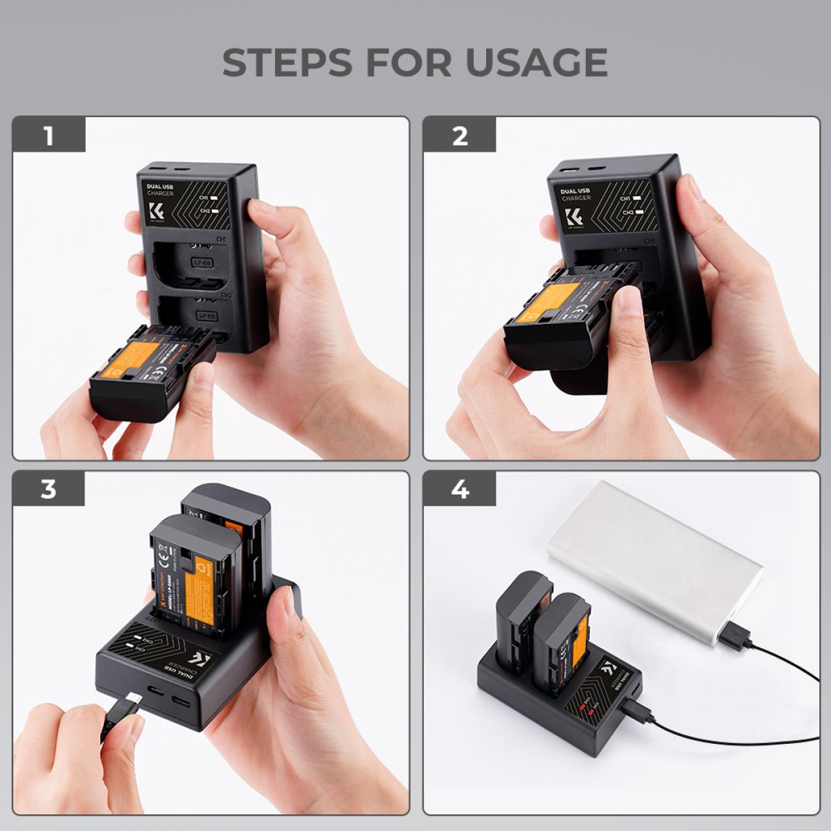 K&F Concept LP-E6NH canon battery 2-pack dual slot battery charger kit KF28.0021