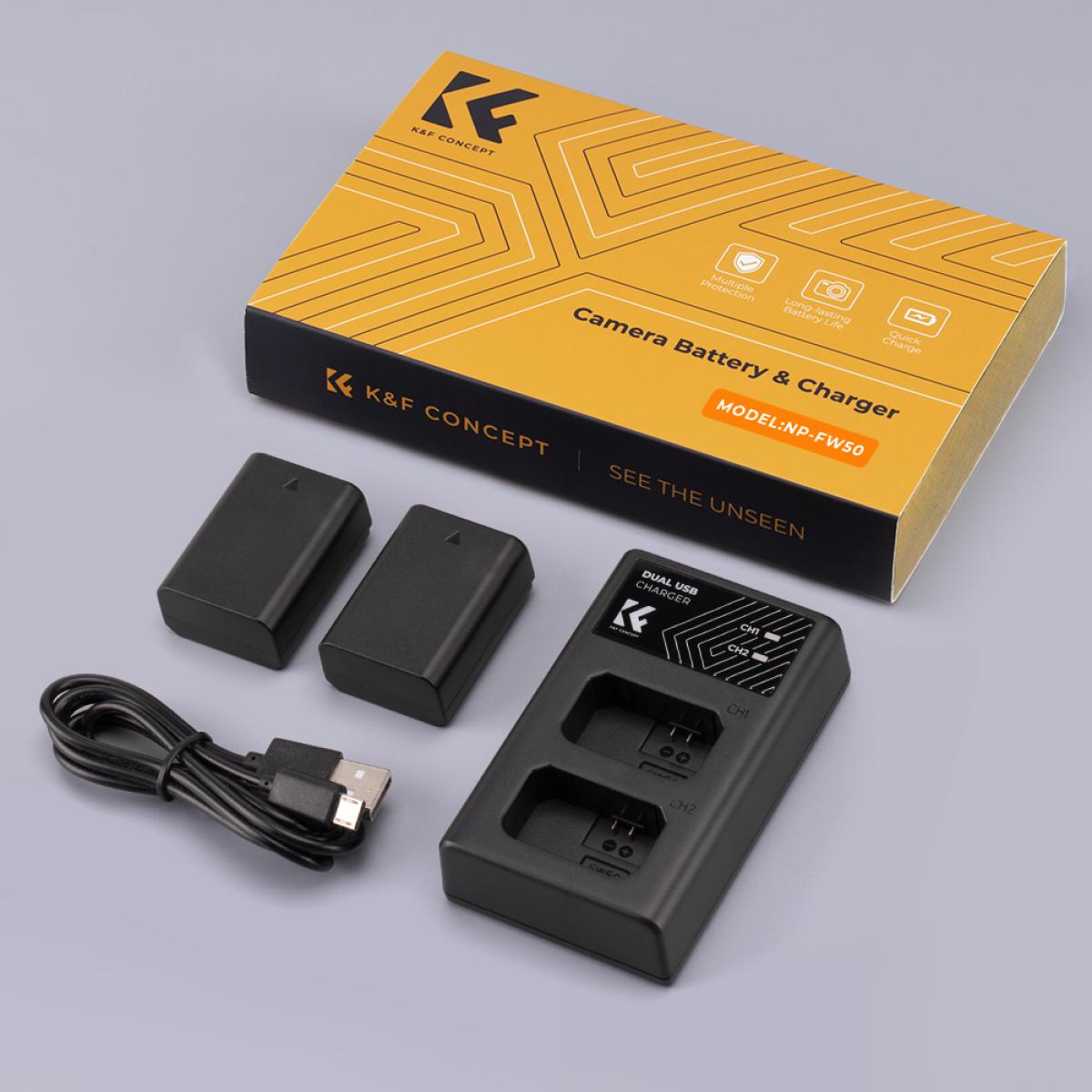 K&F Concept NP-FW50 sony battery and dual slot battery charger kit