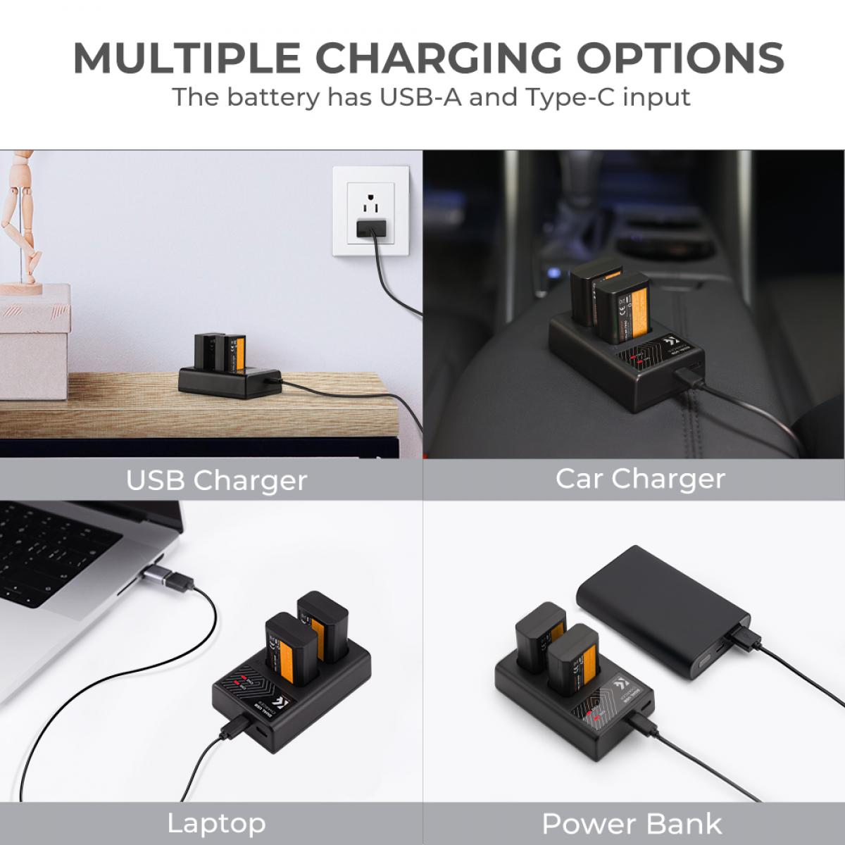 K&F Concept NP-FW50 sony battery and dual slot battery charger kit