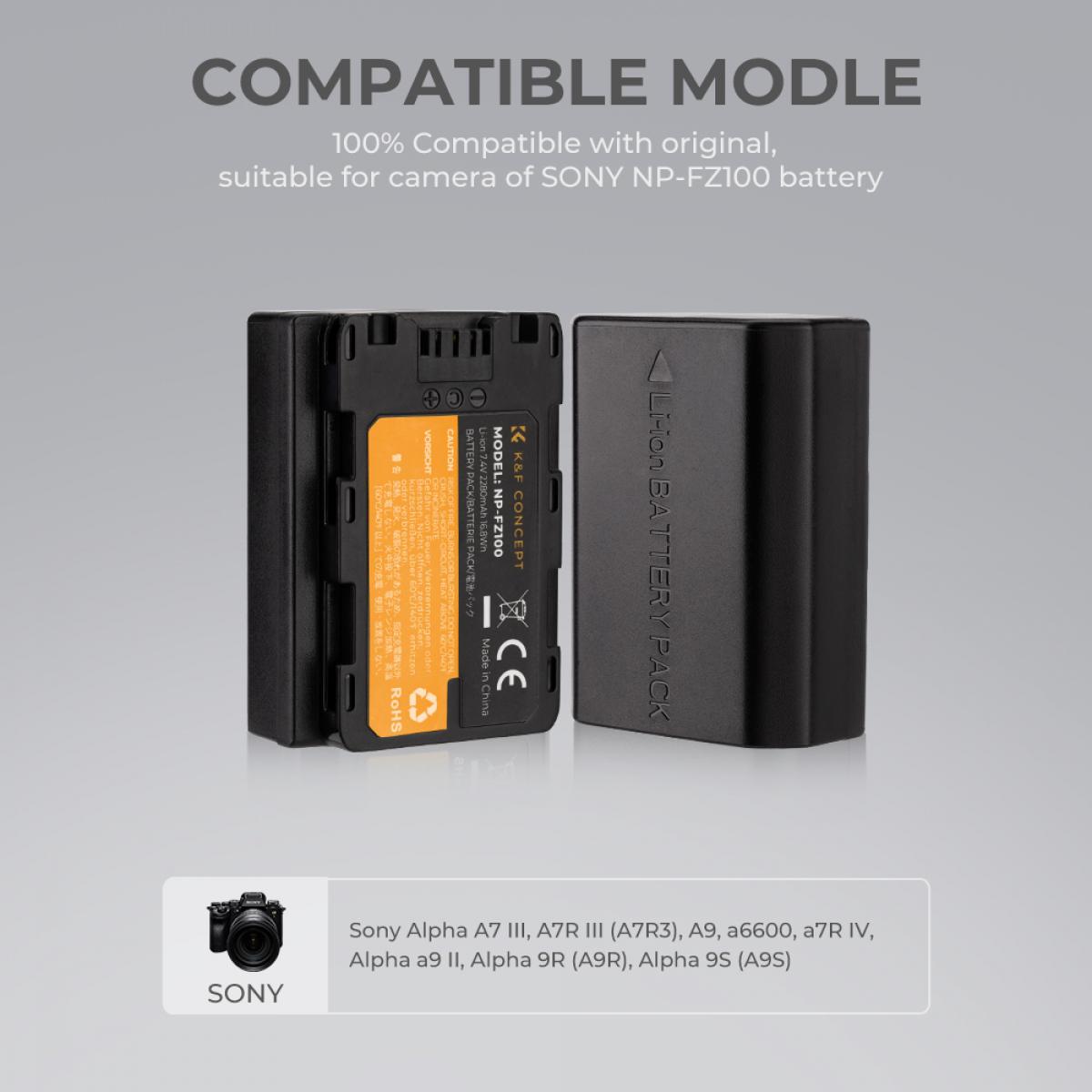 K&F Concept NP-FZ100 sony battery and dual slot battery charger kit