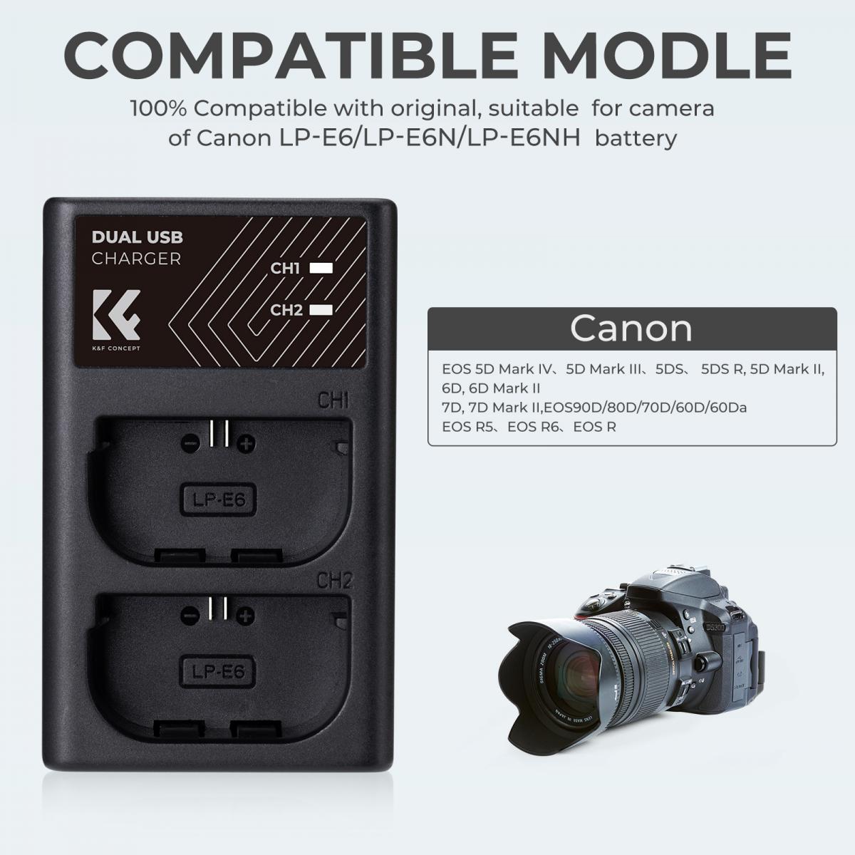 K&F Concept Canon LP-E6NH dual slot battery charger