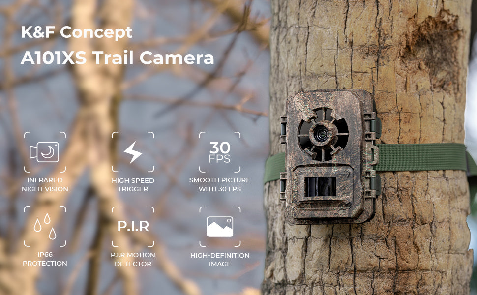 K&F Concept Wildlife security Trail Camera, 24MP photos & 1296P/30fps video with 2 inch screen - dead wood
