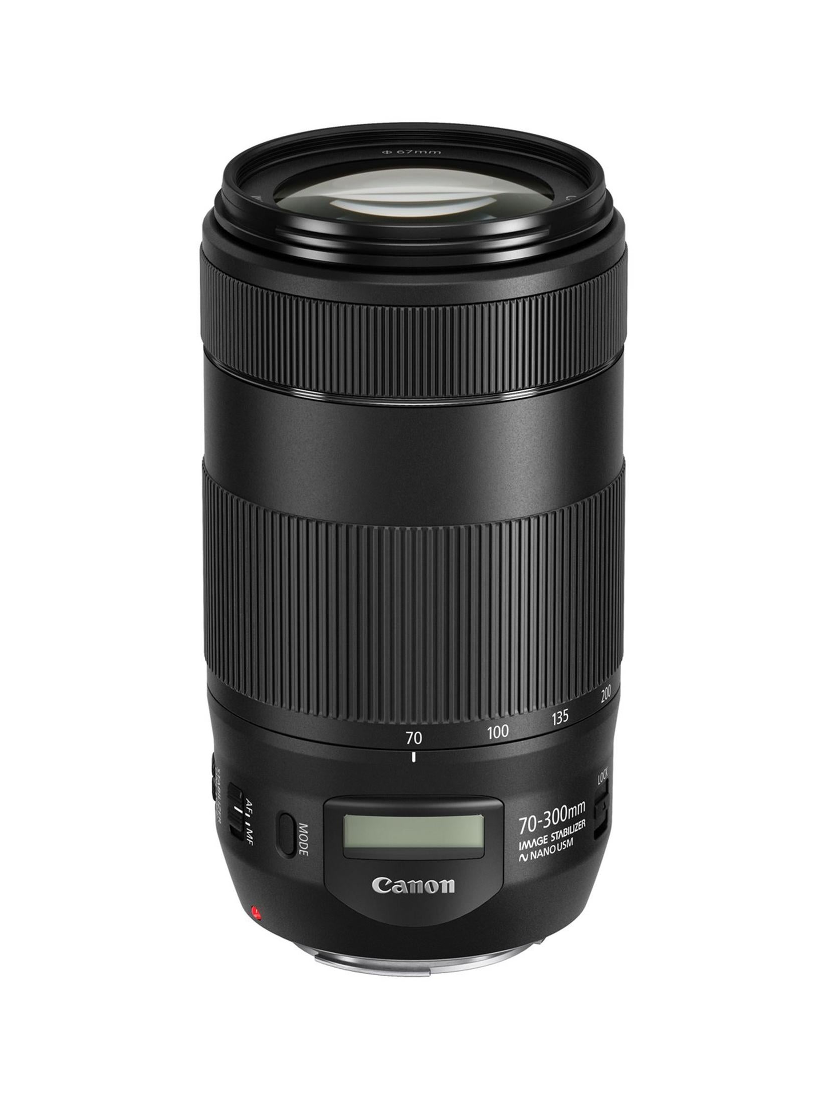 Canon EF 70-300mm F4-5.6 IS II USM Telephoto Zoom Image Stabilised Camera Lens - Product Photo 6 - Stand up view with  glass and focus display visible