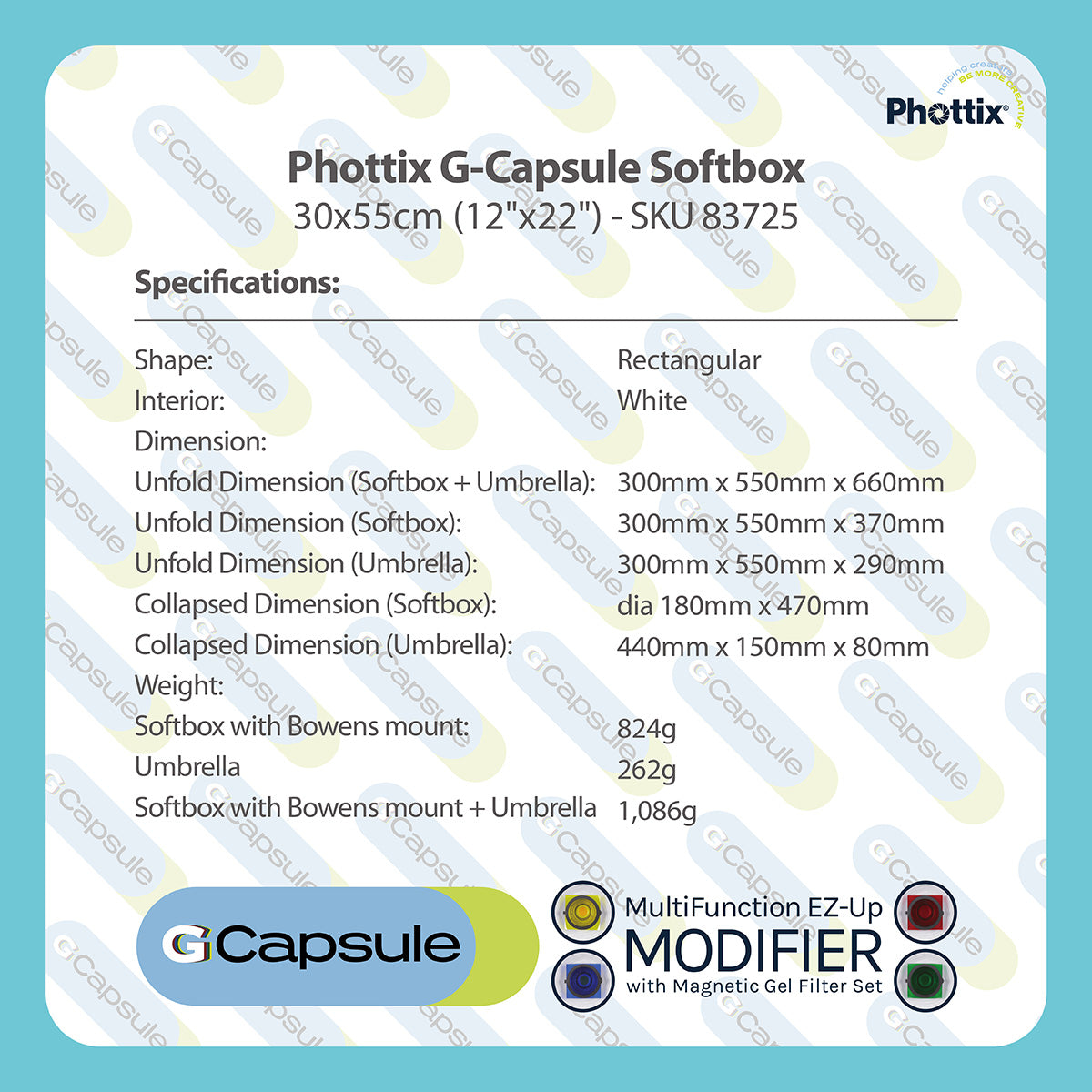 Phottix G-Capsule Multi-Function Softbox 30x55cm (12"x22")