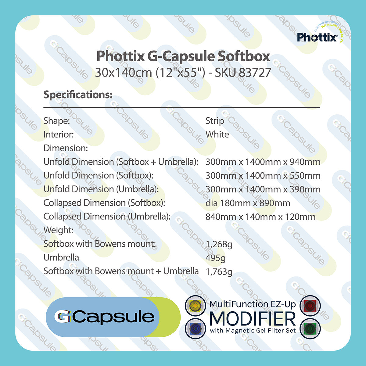 Phottix G-Capsule Multi-Function Softbox 30x140cm (12"x55")
