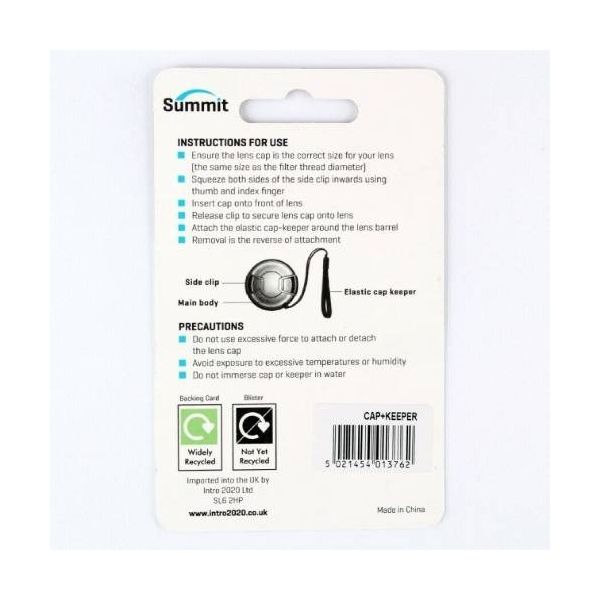 Summit 62mm Clip-On Lens Cap with Cap Keeper for all Lenses with a 62mm Diameter