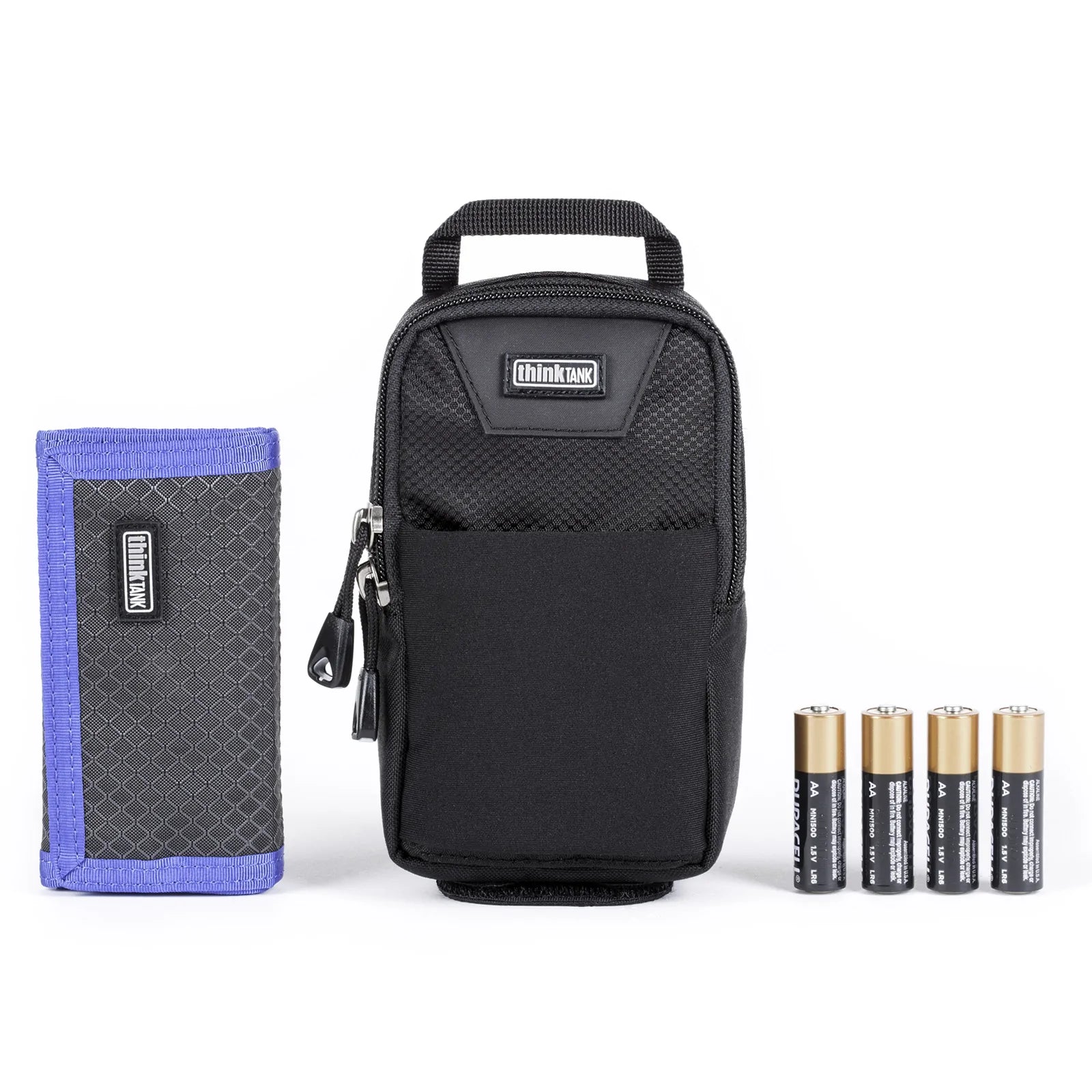 Think Tank Little Stuff It!™ V3 front angle with sd wallet and batteries beside