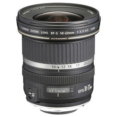 Canon EF-S 10-22mm USM F3.5-4.5 USM Ultra-Wide-Angle Lens - Product Photo 1 - Side View with emphasis on Focus Ring, Glass Components and Control Buttons