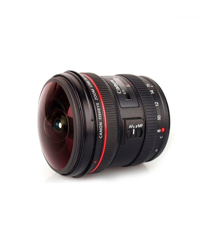 Canon EF 8-15mm f4 L Fisheye USM Lens - Product Photo 2 - Side view with close up details of the glass and control buttons