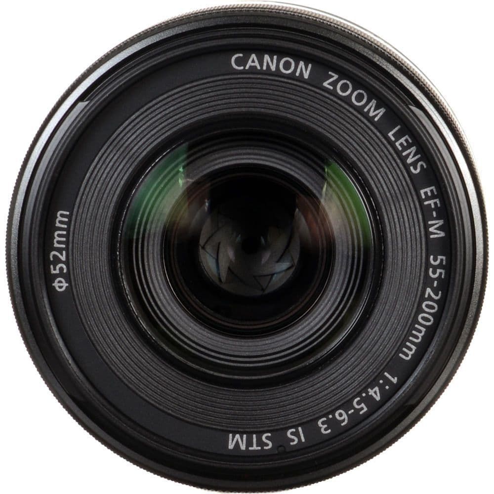 Canon EF-M 55-200mm F4.5-6.3 IS STM Lens - Product Photo 2 - Frontal view with emphasis on the glass components of the lens