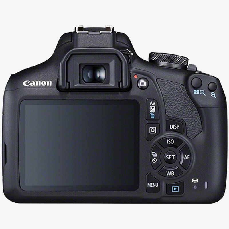 Canon EOS 2000D Digital SLR Camera Body - Product Photo 6 - Rear view of the camera, showing the display screen, controls and view finder