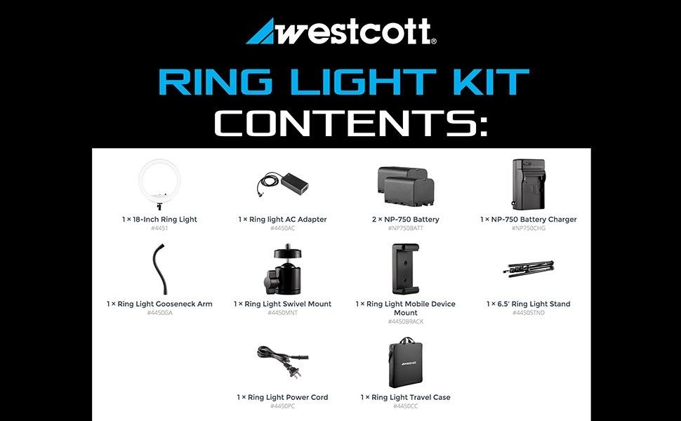 Westcott 18" Bi-Colour LED Ring Light Kit Perfect for Photography, Video Conferencing, YouTube Vlogging and TikTok