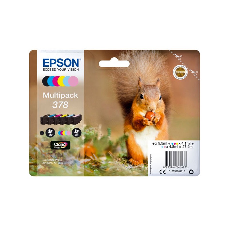 Product Image of Epson 378 Squirrel Multipack Inkjet Cartridge, BlackCyanMagentaYellowLight C For XP-8500/XP-8505 printer